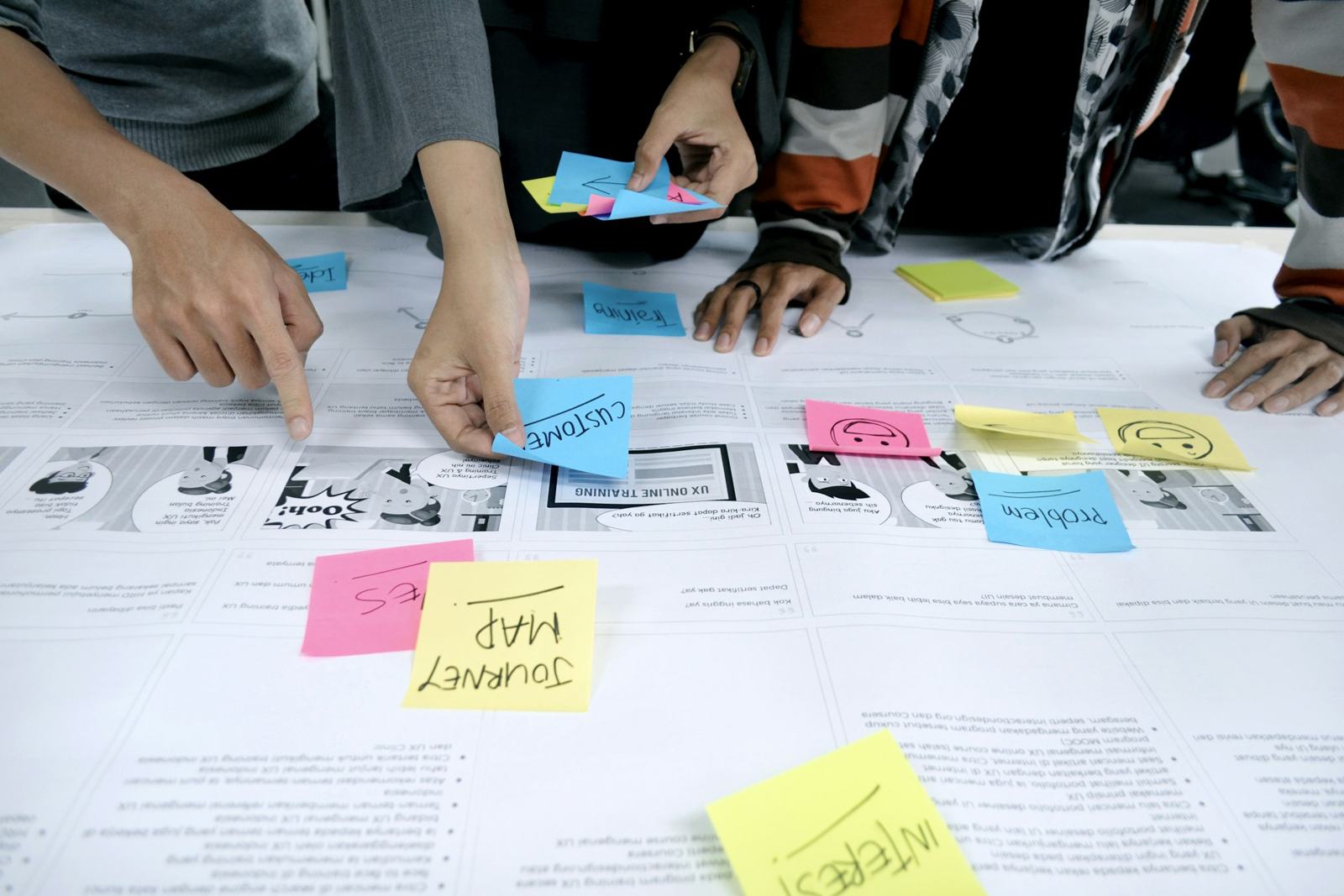 A team planning a campaign with sticky notes